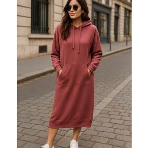 Charles Henry Pink Knit Hoodie Sweatshirt Midi Dress XS NWT